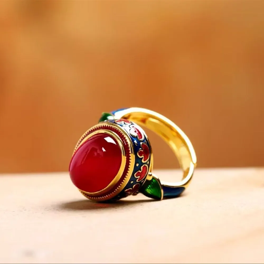Red  Cabochon Enamel Ring - Picture 10 of 17